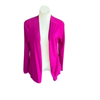 Cardigã suéter Carlisle rosa fúcsia 100% cashmere drapeado aberto tamanho grande - Imagem 1 de 4