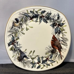 Lenox American Design Winter Greetings 9” Square Round Platter, Gold Rim VHTF - Picture 1 of 4