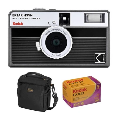 Kodak EKTAR H35N Half Frame Film Camera, Striped Black, Bundle with Kodacolor Go - Image 1 of 4