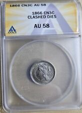 1866 3 Three Cent Nickel 3CN ANACS AU 58 About Uncirculated Error Clashed Dies