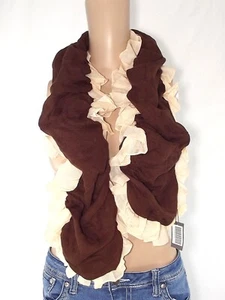 Renato Balestra Sciarpa Da Donna Foulard Scialle Marrone Crema Lana Arricciata - Picture 1 of 10