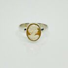 Gorgeous Vintage Real Carved Shell Oval Cameo Ring 925 Silver Size M1/2~N #16754