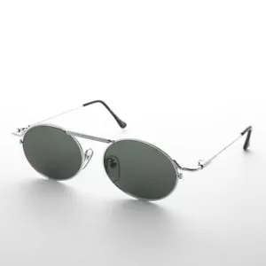Oval Silver Steampunk Vintage Sunglass w/Spring Brow Bar Green Lens - Steamcon - Picture 1 of 3