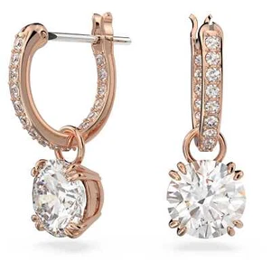 Swarovski Stilla Drop Earrings Round Cut, White, Rose Gold-Tone Plated 5639975 - Picture 1 of 4