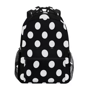 Black White Polka Dot Backpack Travel Shoulder Bag for Boys Girls School - Picture 1 of 7
