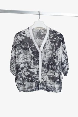 Helmut Lang White & Black Abstract Crepe Cropped Dolman-Sleeve Blouse, Size S - Image 1 of 4