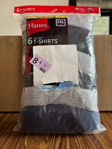 Hanes Herren Größe 2XL feuchtigkeitsableitendes Crew-T-Shirt ohne Etikett Baumwolle Unterhemden 6er-Pack - Bild 1 von 5