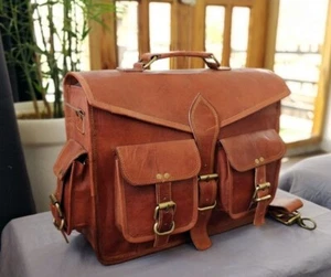 Leather Vintage Bag Satchel Genuine Men's Handmade Laptop Messenger Briefcase - Picture 1 of 9