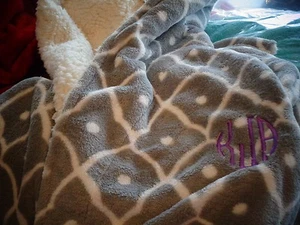 Pottery Barn short hooded plush Robe gray mono "KJA " New one size  - Picture 1 of 2