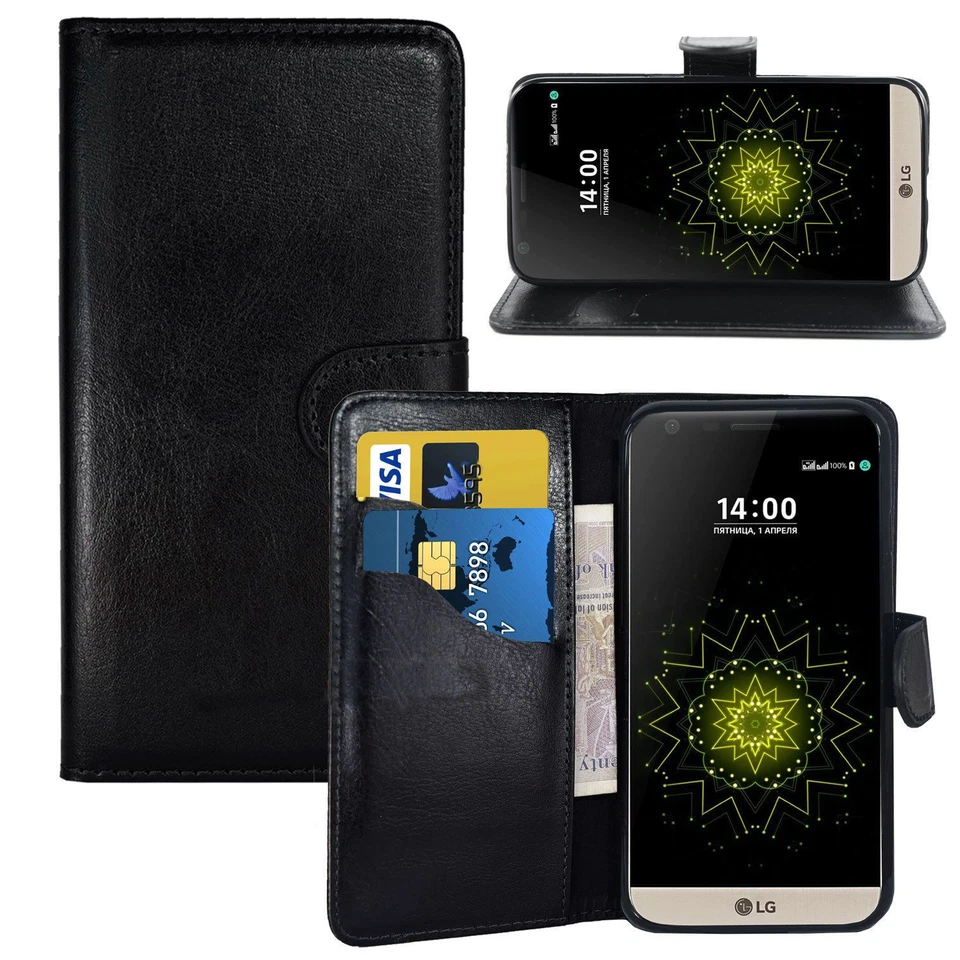 BLACK WALLET CARD SLOT stand GEL LEAHTER CASE FOR LG G5 G4 K8 K3 K5 - Image 1 of 4