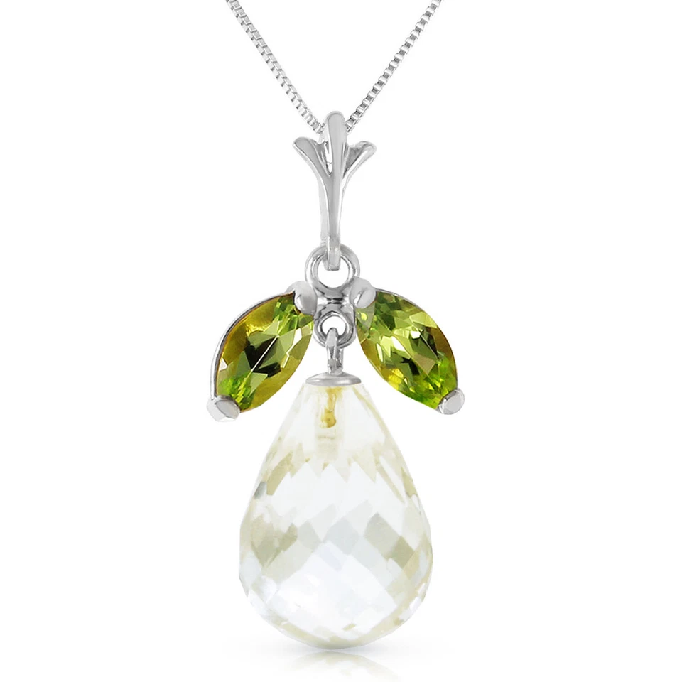 7.2 CTW 14K Solid White gold fine Necklace 16-24" genuine Peridot White Topaz - Image 1 of 4