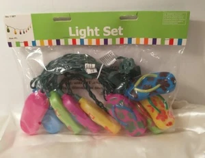 String Light Set Flip Flop Sandal Beach Tiki Green Cord 8 Foot Indoor Outdoor - Picture 1 of 5