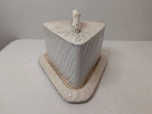 Antique English Cheese Dish White Platter with Lid Gold Accents - Picture 1 of 10