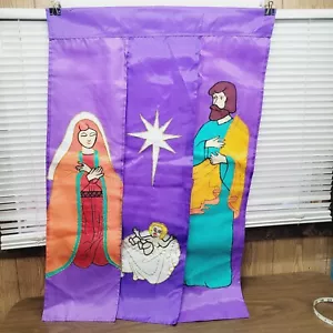Vintage Nativity Church Garden Flag 3 Panel Double Sided Joseph Baby Jesus Mary - Picture 1 of 14