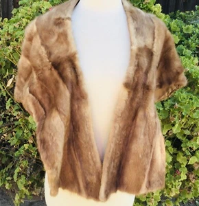 VINTAGE 60’S GLAM DAWN REAL MINK FUR STOLE SHAWL CAPE SHOULDER STRAPS 2 POCKETS - Picture 1 of 6