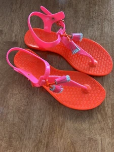 Juicy Couture Pink Orange Tassel Adjustable Buckle Jelly Sandals Size 7 - Picture 1 of 9