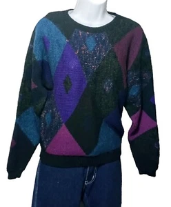 MAGLIONE PULL OVER VINTAGE ANNI '80 PRESTO MODA Argyle diamante taglia M collo a vite - Foto 1 di 12