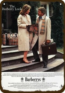 1984 BURBERRY LONDON Coat & Scarf Vintage-Look DECORATIVE REPLICA METAL SIGN - Picture 1 of 1