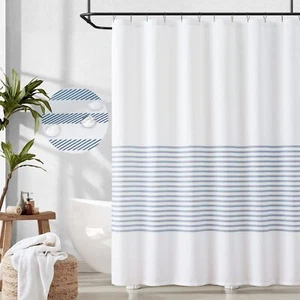 Blue White Striped Shower Curtain 70x72" Modern Zig Zag Waterproof Washable - Picture 1 of 7