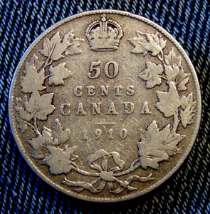 CANADA 1910 fifty 50 cents silver half dollar piece king Edward VII - Picture 1 of 2