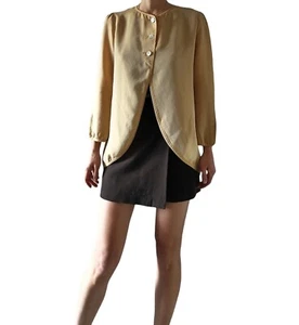 Rare Kenzo Paris Womens Silk Blazer blouse - Gold Beige -  Sz 38 - Picture 1 of 10