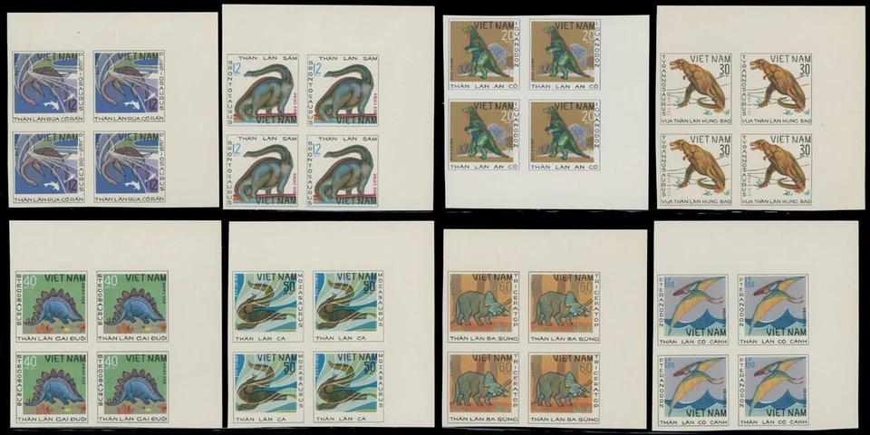 1979, VIETNAM, DINOSAURIOS, IMPERF SET EN BLOQUES DE ESQUINA DE 4, NH, SC. #972-79 IMP Foto 1 de 1