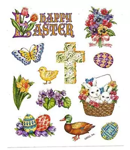 Vintage Easter Glitter Stickers - American Greetings - 2 Full Sheets in Orig Pac - Picture 1 of 2