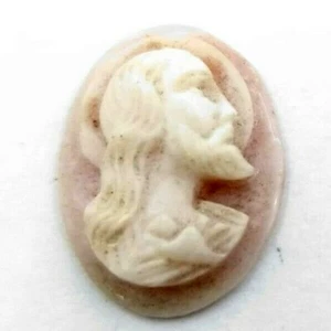 Antique Genuine Undyed Oval Coral Cameo Stone Facing Right Religious Saint #A127 - Picture 1 of 9