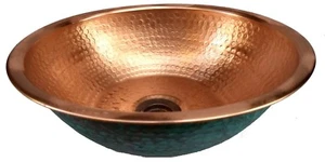 Handmade Double Face Green / Polished Copper Vessel Bathroom Sink Toilet Basin - Picture 1 of 5