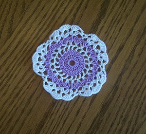 Crochet White & Lavender Flower Coaster - Picture 1 of 1