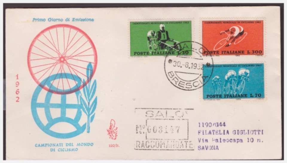 FDC Venetia Club 1962 - Cycling Viaggiata Racc - Image 1 of 1