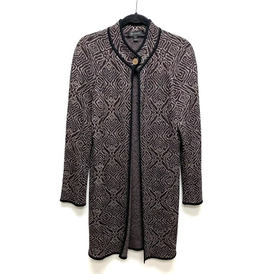 Chaqueta Cárdigan ST JOHN Negro Marrón Estampado Manga Larga Frente Abierto Línea Larga 10 Foto 1 de 4