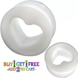 Pair 8g-50mm SILICONE HEART TUNNELS Double Flare Gauges Solid Cut Out Ear 3057 - Picture 1 of 20