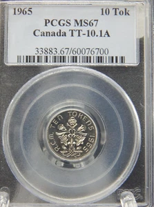 1965 PCGS MS67 Canada Test Token TT 10.1 A #BT-113 - Picture 1 of 4