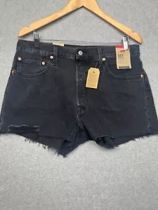 Levi's 501 Cut-Off Shorts Womens Size 32 Black High-Rise Denim Button Fly - Picture 1 of 10