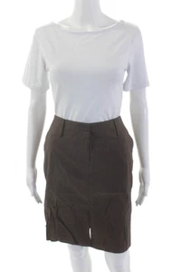 Calvin Klein Womens Textured Zip Stripped Midi Casual Skirt Brown Size 2 - Picture 1 of 7