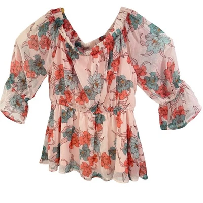 Blusa Floral Hive & Honey Hombro Descubierto Top Informal Rosa Azul Para Mujer Pequeña Foto 1 de 4