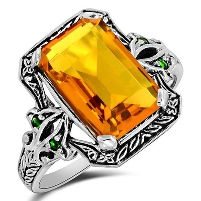 Anillo de plata de ley 925 con citrino dorado y esmeralda tratada de 4 quilates talla 6 F3-4 Foto 1 de 4