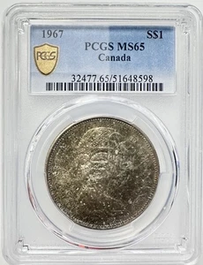1967 Kanada 1 Dollar - Elizabeth II 2nd Portrait, MS65 Silber PCGS KM#70 - Bild 1 von 4