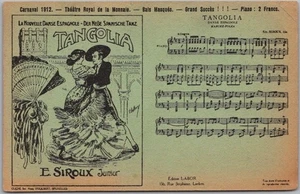 Postal de canción de música dance TANGO 1914 "TANGOLIA" Bruselas Bélgica Cancelar - Imagen 1 de 2