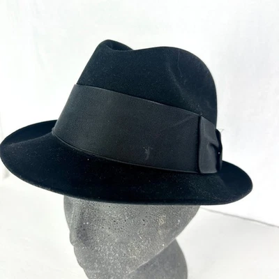 Sombrero Fedora Dobbs Fifth Avenue Vintage Terciopelo/Fieltro Talla 6 7/8 Negro Borde Dorado Foto 1 de 4