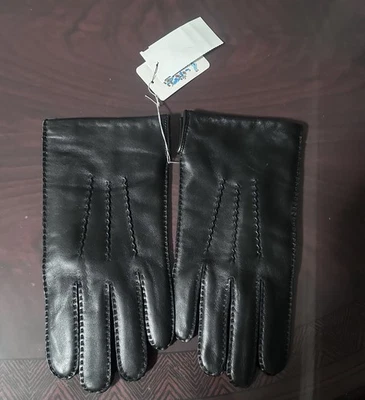 NOVAS Luvas Masculinas Portolano L Grande Forradas de Couro Preto GRÁTIS S&H - Imagem 1 de 4