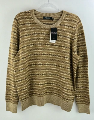 Lauren Ralph Lauren Metallic Fair Isle Cotton Blend Sweater Women's 2X $195 NWT - Image 1 of 4