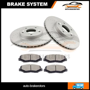 For Honda Accord Civic CR-V Element Front Drill 2 Brake Rotors w/ 4 Ceramic Pads - Picture 1 of 8
