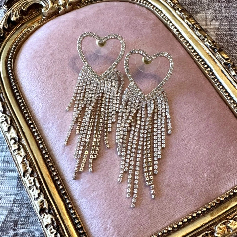 Heart-Shaped Gold-Tone Fringe Dangle Earrings With Rhinestone Accents Park Lane - Image 1 of 4
