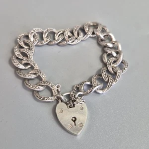 Candado y cadena de seguridad vintage de plata de ley 925 y marcasita - Imagen 1 de 6