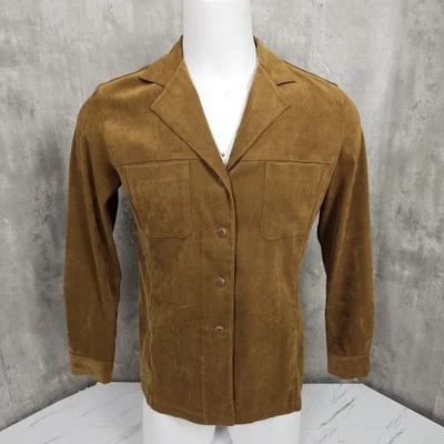 Vintage 90s Express Compaigne Itnl Mens L Tan Button Front Microfiber Shirt Coat - Изображение 1 из 4