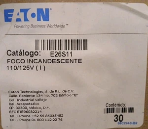 Caja De 30 Lámpara Incandescente Eaton Cutler-Hammer E26S11 110/120V Nueva - Imagen 1 de 7