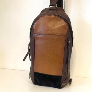 COACH Bleecker Colorblock Sling Body Bag Leather Brown 70796 Used no charm - Picture 1 of 18