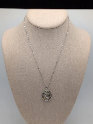 YGI Multi Tourmaline White Zircon Rhodium/Sterling Tree Of Life On Adj 925 Chain - Image 1 of 4
